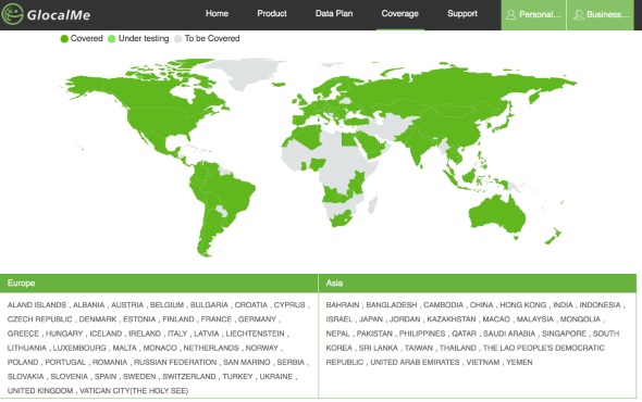 GlocalMeのカバー国・地域