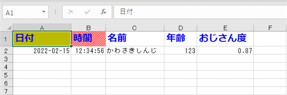 セルの塗りつぶしを行った結果